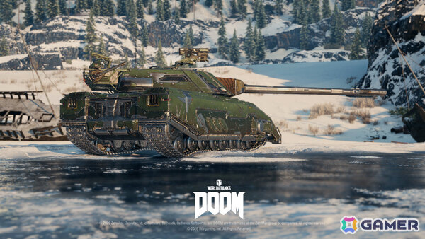 「World of Tanks」コラボ・バトルパス「DOOM」が10月1日より開催！2連装砲の戦車「FV225 Collector」がアージャントの力を宿した外観で登場の画像
