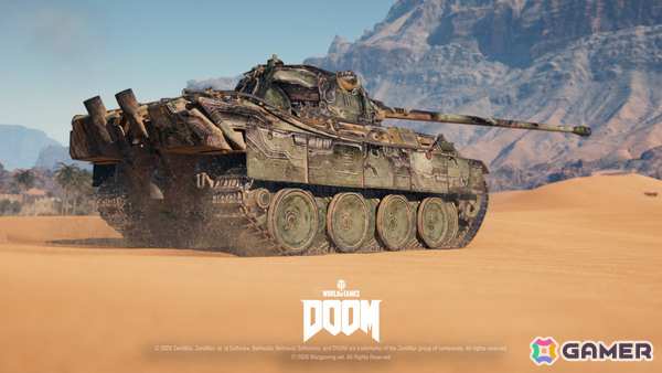 「World of Tanks」コラボ・バトルパス「DOOM」が10月1日より開催！2連装砲の戦車「FV225 Collector」がアージャントの力を宿した外観で登場の画像