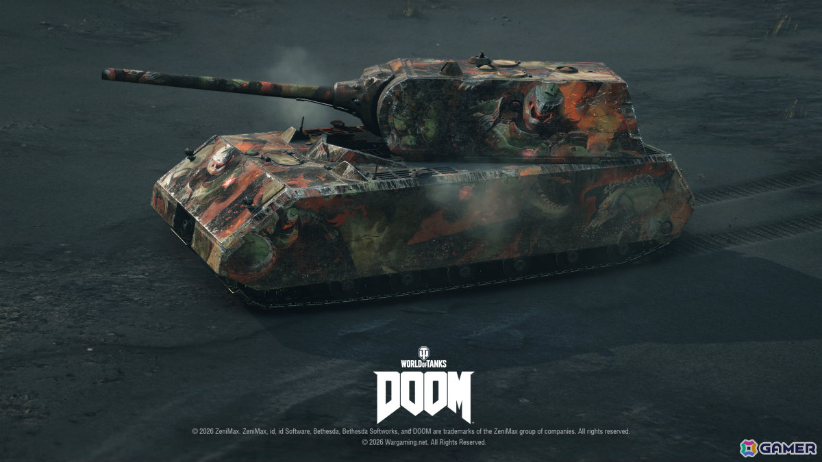 「World of Tanks」コラボ・バトルパス「DOOM」が10月1日より開催！2連装砲の戦車「FV225 Collector」がアージャントの力を宿した外観で登場の画像