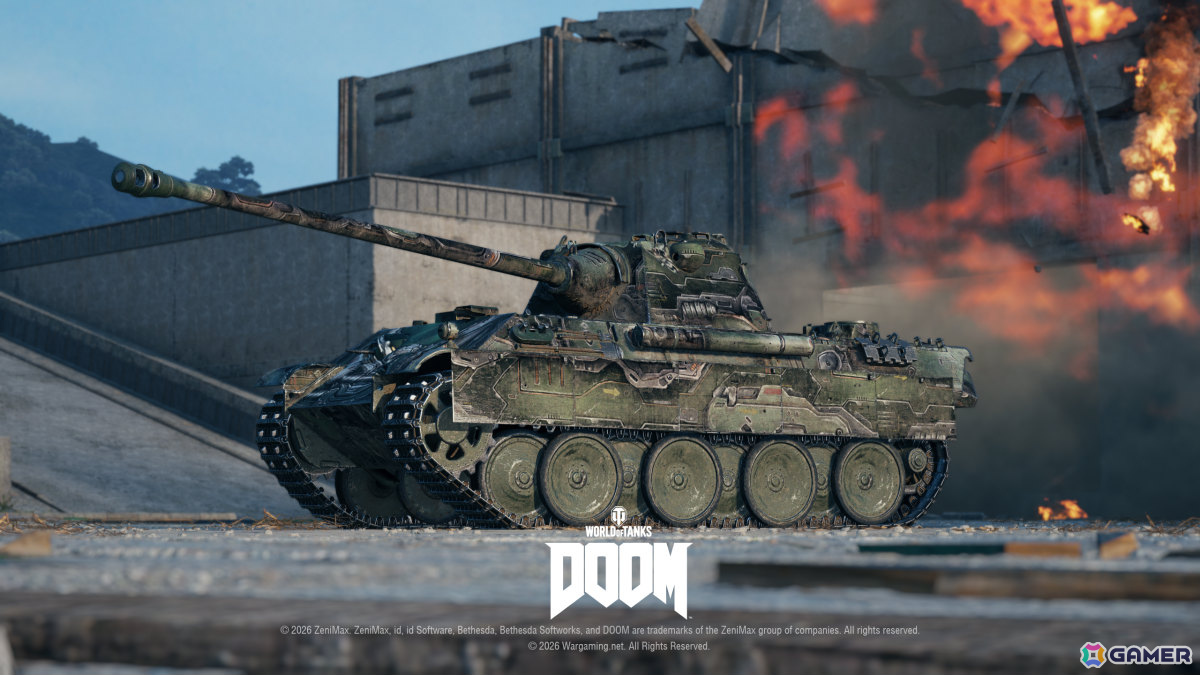 「World of Tanks」コラボ・バトルパス「DOOM」が10月1日より開催！2連装砲の戦車「FV225 Collector」がアージャントの力を宿した外観で登場の画像
