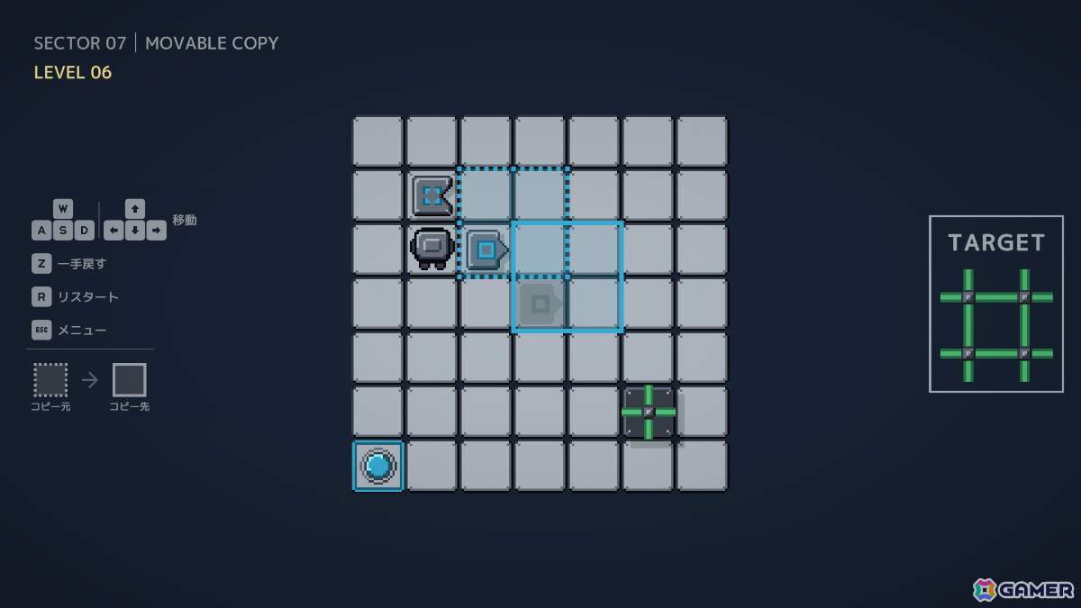 盤面の一部をコピーして解く倉庫番風パズル「RE:COPY」Steamページが公開！手順を組み立てて箱や壁の模様の並びを目標パターンに揃えようの画像7