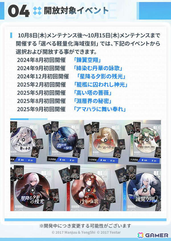 「アズレン」イベント「選べる軽量化海域復刻」が初開催！7つの復刻対象海域イベントから1つを選んで開放可能、対応する期間限定建造も同時開放の画像5