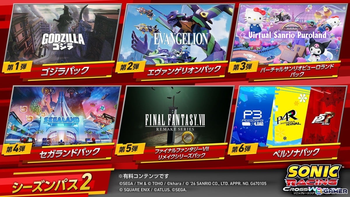 「ソニックレーシング クロスワールド」シーズン2のコラボDLCで「バーチャルサンリオピューロランド」「ファイナルファンタジーVII リメイクシリーズ」が参戦決定！の画像1