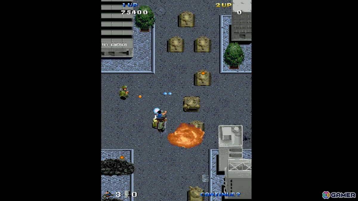 機銃を装備した高速バイクで敵基地の要塞を目指すSTG「特殊部隊U.A.G」がアーケードアーカイブス/アーケードアーカイブス2として10月15日より配信!の画像