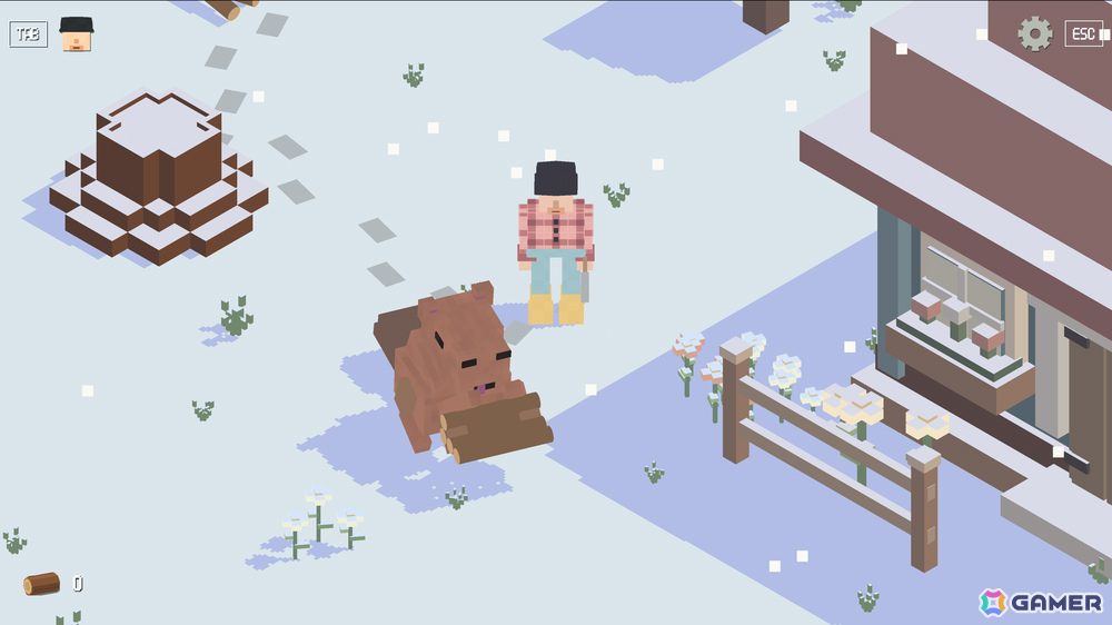 雪の中、丸太を運ぶビーバー