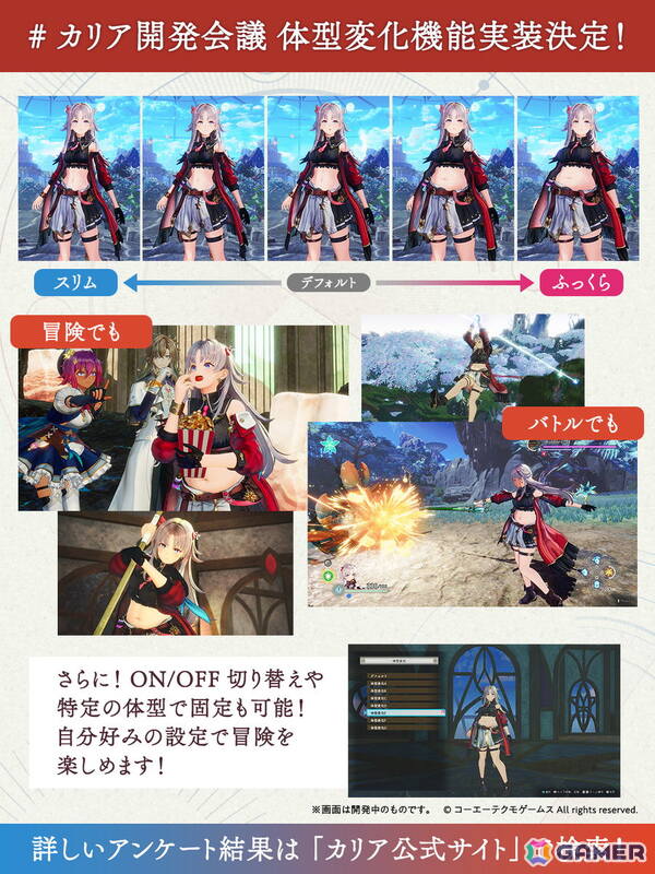 「カリアのアトリエ」カリアの体型変化をON/OFF可能に！ユーザーアンケートの結果を発表の画像2