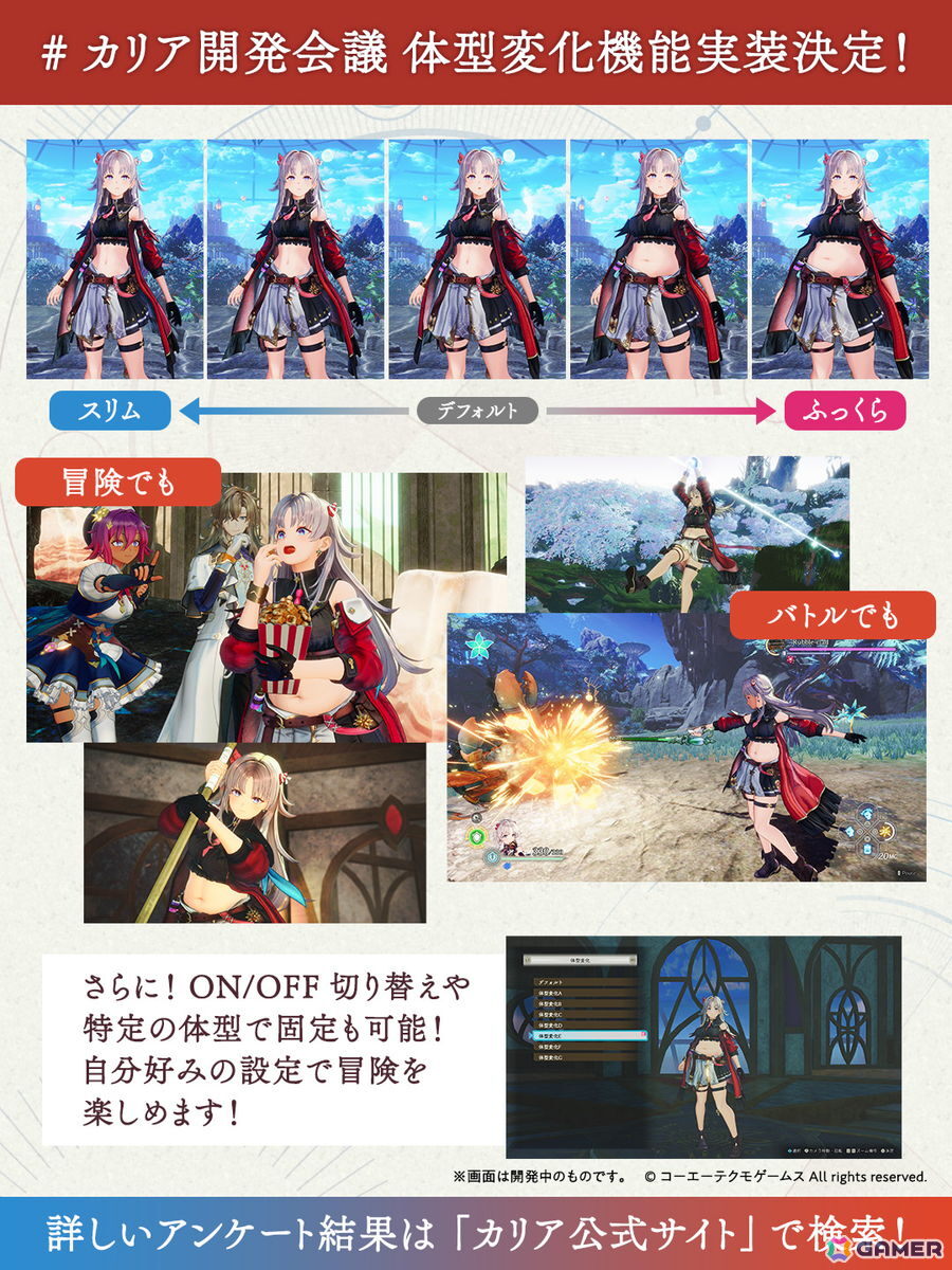 「カリアのアトリエ」カリアの体型変化をON/OFF可能に!ユーザーアンケートの結果を発表の画像