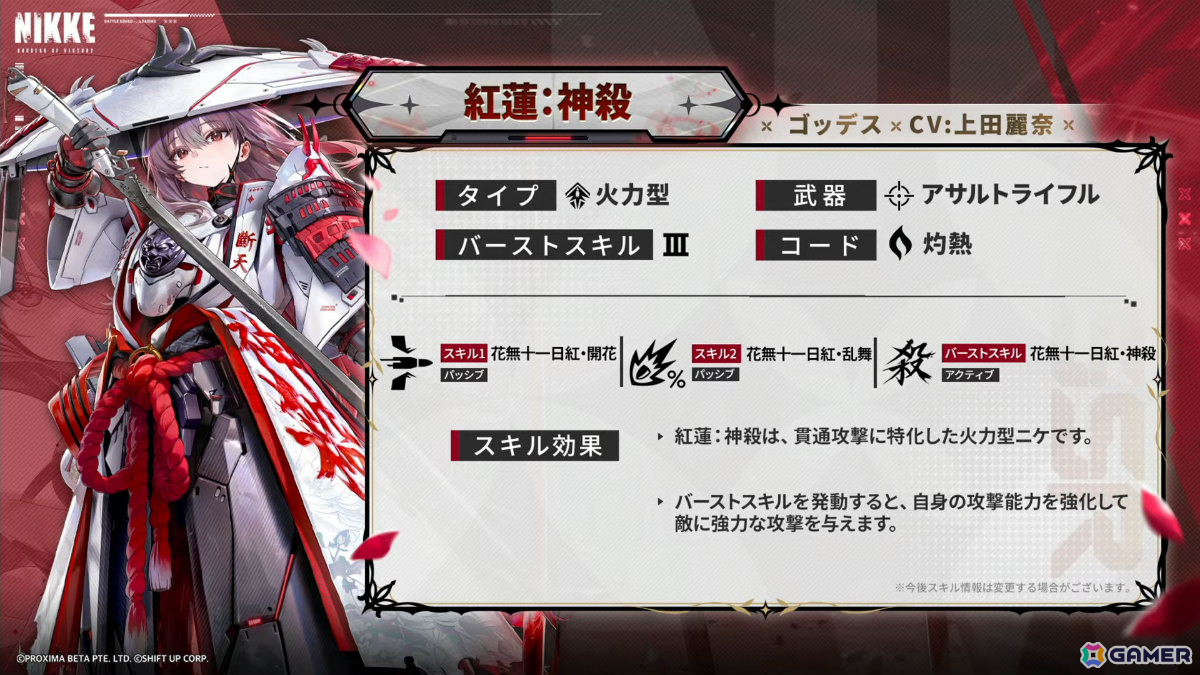 「勝利の女神:NIKKE」紅蓮:神殺が11月5日に追加!二つの姿を持ち貫通攻撃に特化した火力型ニケの画像